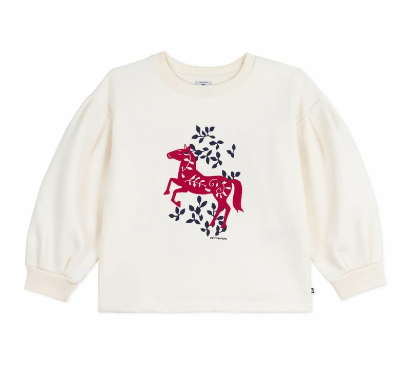 Petit Bateau Children's Printed Cotton Sweatshirt, Milky, 10 Years
