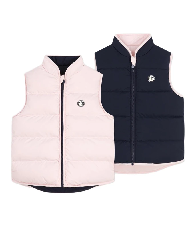 Petit Bateau Reversible two-tone sleeveless down jacket, BEAUTIFUL/SMOKING, 3 Years