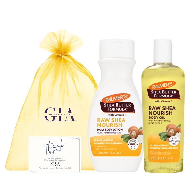Shea Butter Gift Set - with Palmer's Body Lotion 250ml & Body Oil 250ml | Hydrating & Smooth Skin Care | Enriched with Shea Butter & Vanilla Scent for Dry & Sensitive Skin