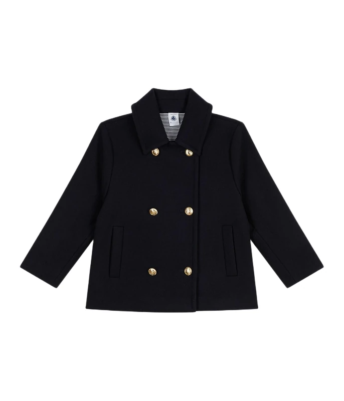 Petit Bateau Children's peacoat in plain wool sheets, Tuxedo, 4 Years