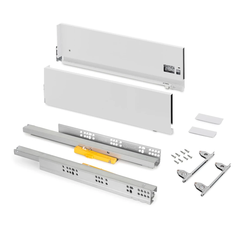 Emuca - External Drawer Vertex Push Sincro, 3D Regulation Kitchen Drawer Runners, H 178mm, 40kg, Depth 500mm, Steel, White Painted