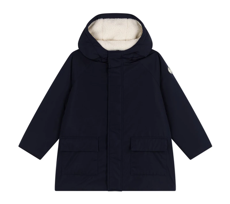 Petit Bateau Plain mid-length children's parka, Tuxedo, 3 Years
