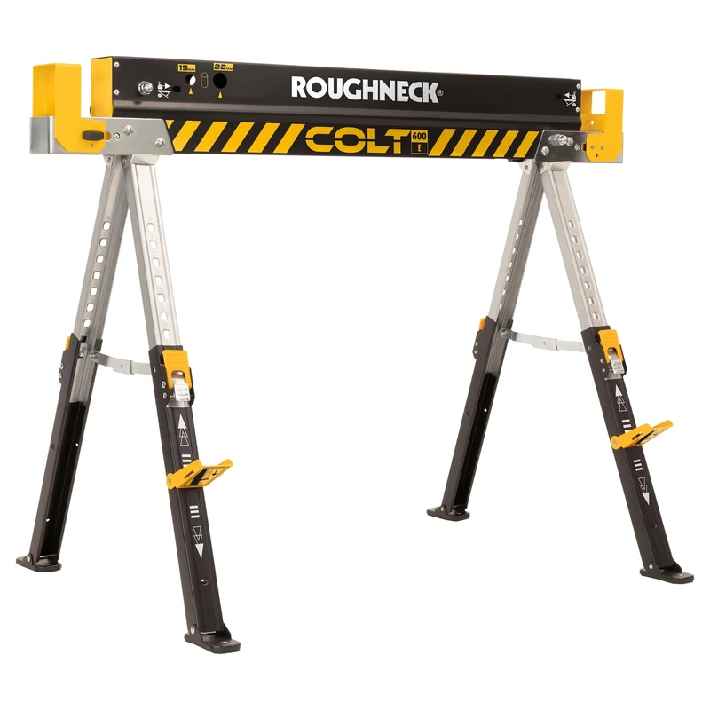 ROUGHNECK COLT 600E Sawhorse, Heavy Duty Steel Construction, Weight-Baring Capacity 589kg with Height Adjustable Legs for Woodworking & Construction