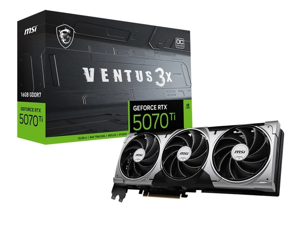 MSI GeForce RTX 5070 Ti 16G VENTUS 3X OC Graphics Card - RTX 5070 Ti GPU, 16GB GDDR7 (28Gbps/256-bit), PCIe 5.0 - Triple Fan Thermal Design (3 x TORX FAN 5.0) - HDMI 2.1b, DisplayPort 2.1b