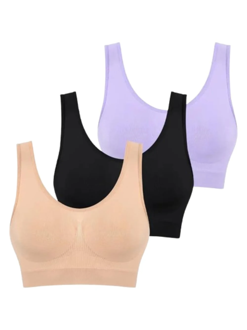 Boolavard 3PCS/Set Seamless Bras for Women Unwired Brassiere No Pads Crop Top Soft Sports Tank Bras Female Sexy Lingerie Vest (UK, Alpha, M, Regular, Regular, Beige Black Lilac)