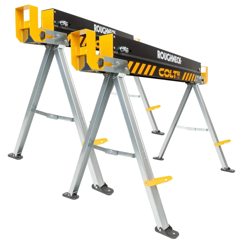 ROUGHNECK® COLT 575S Sawhorse, Heavy Duty Steel Construction with 500kg Capacity Each, 1000kg Per Pair for Woodworking & Construction – 2 Pack