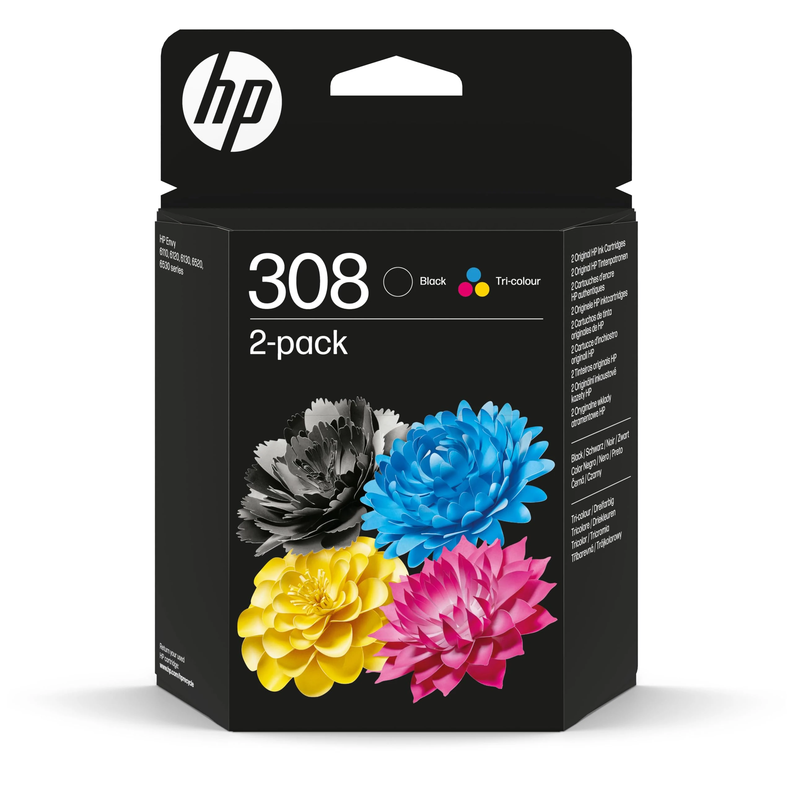 HP 308 black & Colour Ink Cartridge Combo Pack For HP Envy 6122e 6532e 6520e 6132e 6530e 6120e 6110e 6558e 6110e 6130e All-in-One Printers