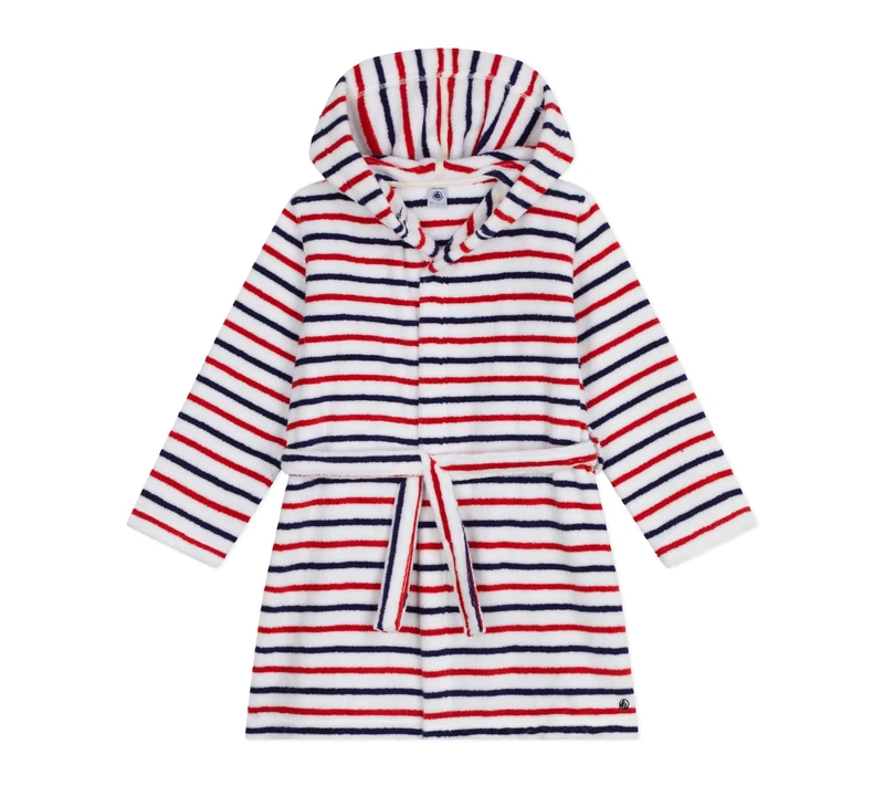 Petit Bateau Children's Terry Cotton Dressing Gown with Stripes, Marshmallow/Multico, 2 Years