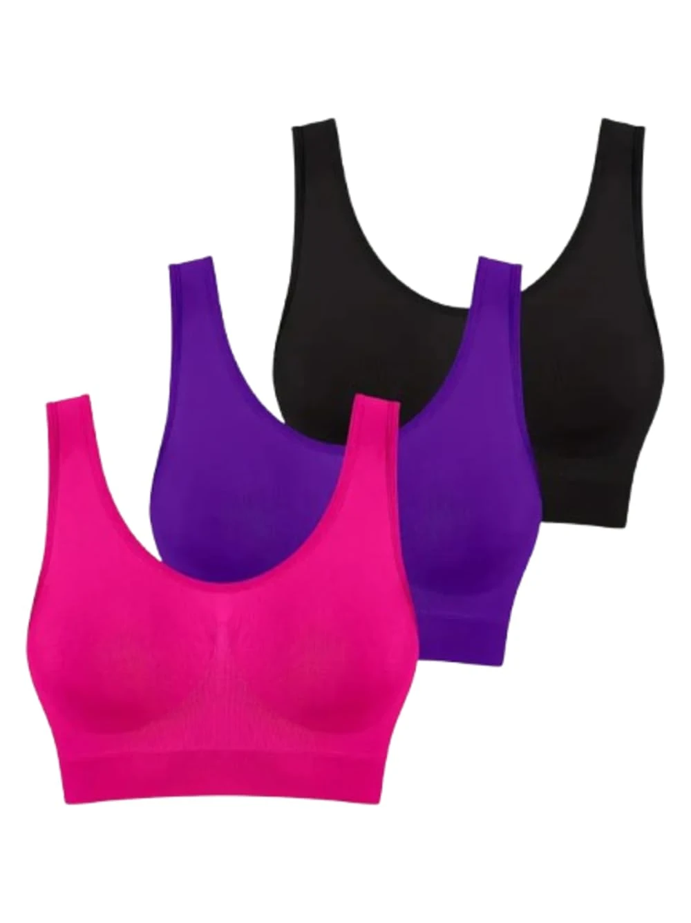 Boolavard 3PCS/Set Seamless Bras for Women Unwired Brassiere No Pads Crop Top Soft Sports Tank Bras Female Sexy Lingerie Vest (UK, Alpha, M, Regular, Regular, Hot Pink Purple Black)