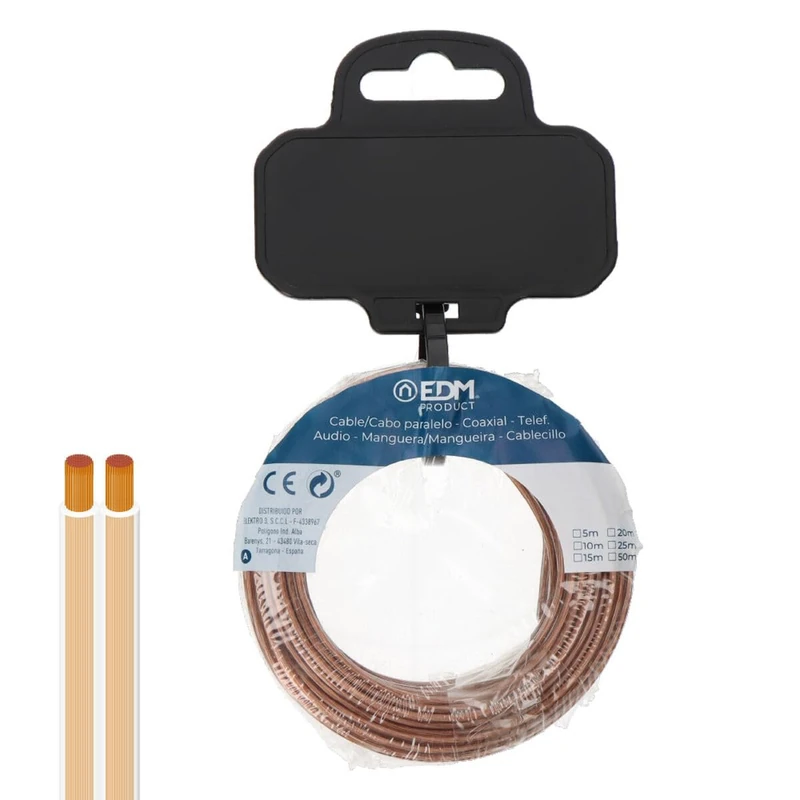 EDM Product Flat Parallel Cable EDM 28722 Transparent 50 m 2 x 0.75 mm - EAN Brand: 8425998287226