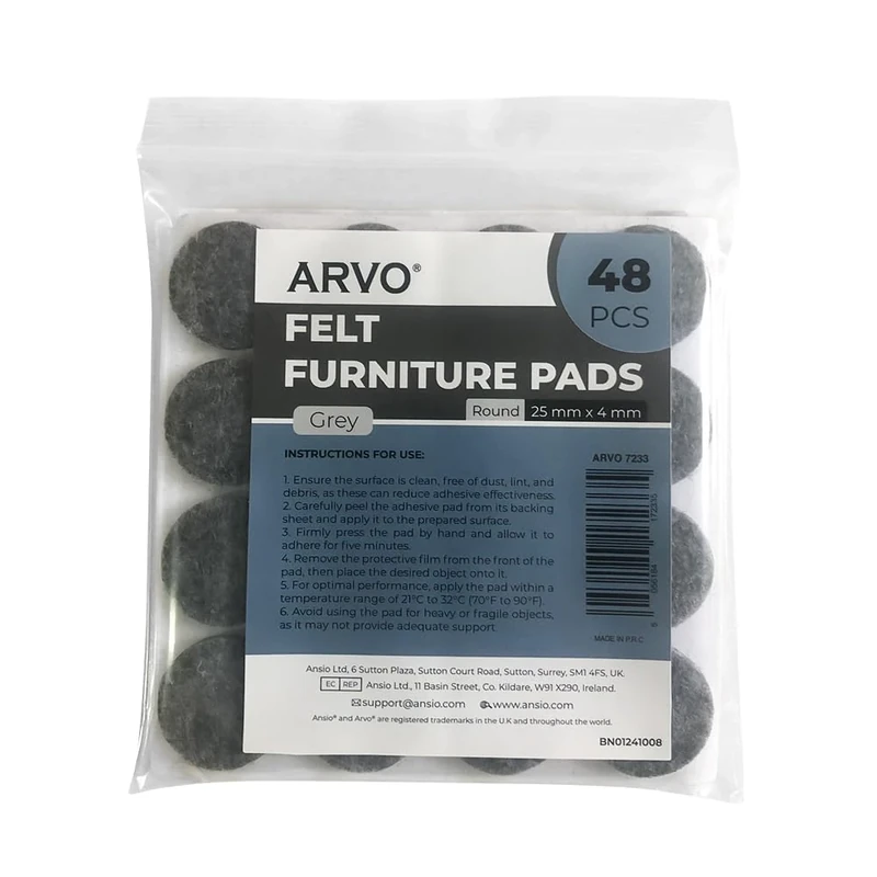 ARVO Furniture Pads Floor Protectors - 48 Pcs Felt Furniture Pads, Felt Pads for Furniture Feet, Non-Slip Anti-Scratch for Hardwood Floors, Chair Legs - Grey