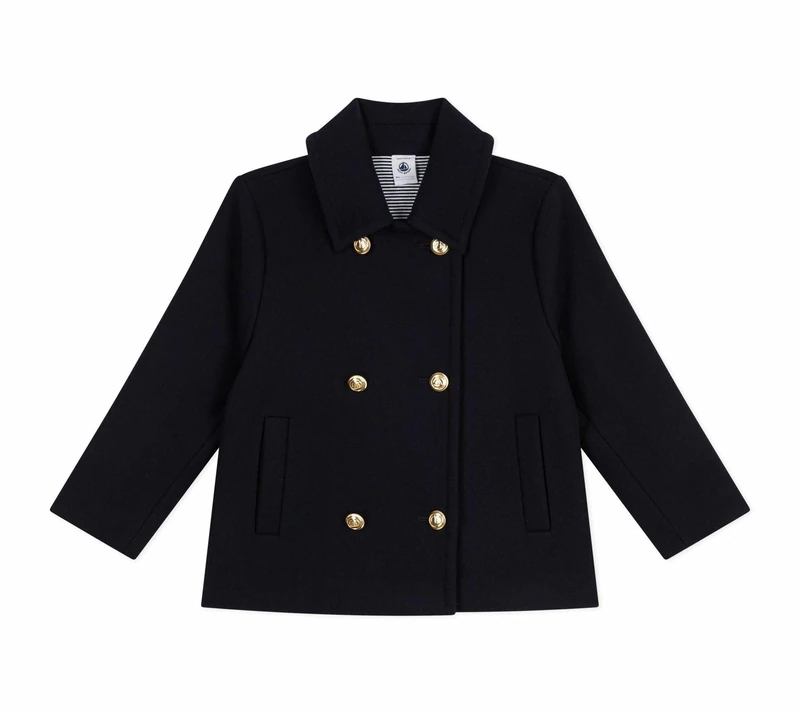 Petit Bateau Children's peacoat in plain wool sheets, Tuxedo, 12 Years