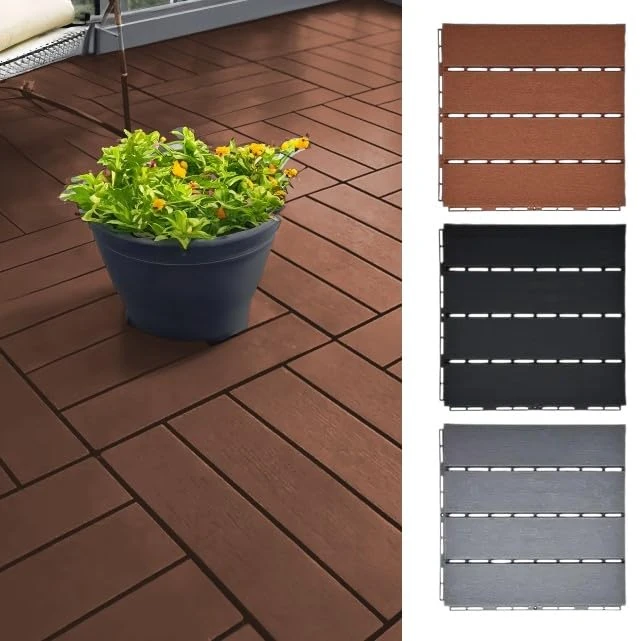 Nicoman 36 PCs Decking Boards Brown Polydeck PVC Decking Tiles for Garden Flooring, Patio, Balcony, 30x30cm Plastic Square Connect Floor, Easy Installation, Outdoor Drainage