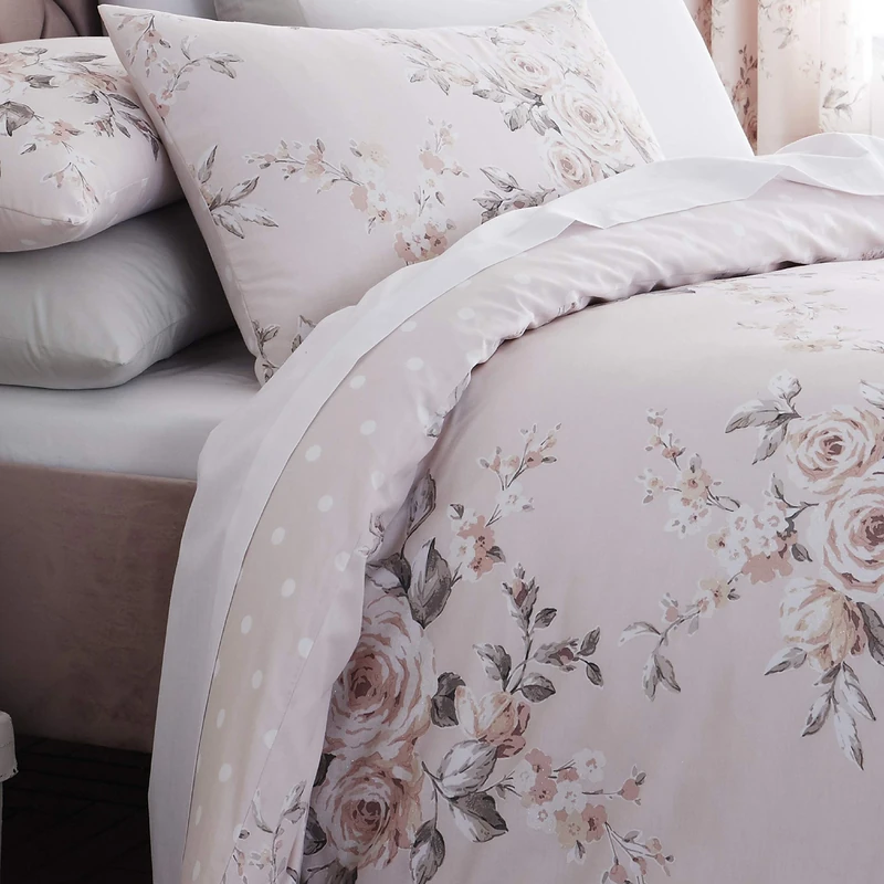 Catherine Lansfield Canterbury Blush Duvet Cover 135 x 200 + 80 x 80 cm + Fitted Sheet White 90 x 200 cm + 1 Pillowcase 80 x 80 cm White