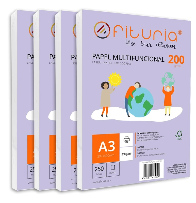 A3 200 g Paper Pack with 1000 White Sheets, Multifunctional Paper for School Use and Work Environments - Ideal for Laser, Inkjet or Copiers - Ofituria