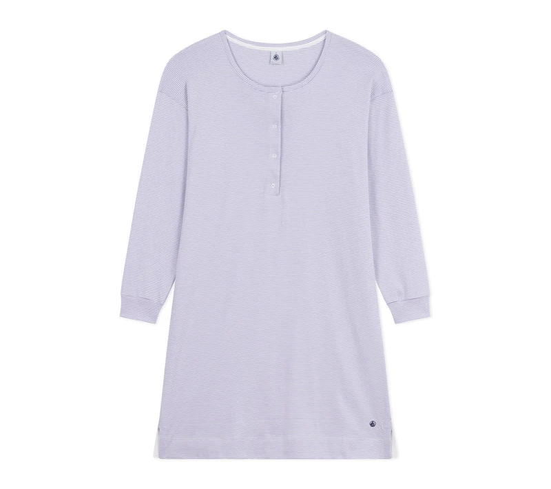 Petit Bateau Women's Striped Cotton Nightgown, Squaw/Marshmallow, XXL