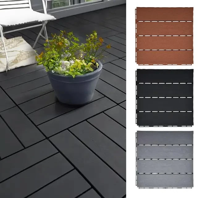 Nicoman Black Decking Tiles 24 PCs Polydeck PVC for Garden Flooring, Patio, 30x30cm Plastic Square Connect Floor, Replace Wooden and Composite Decks