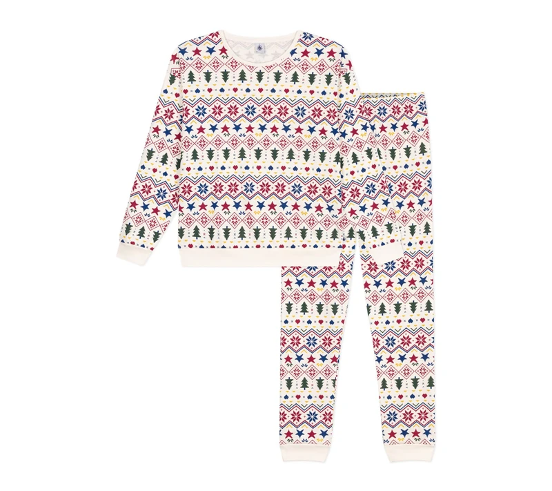 Petit Bateau Women's Christmas Printed Cotton Pyjamas, Milk/Multico, XL
