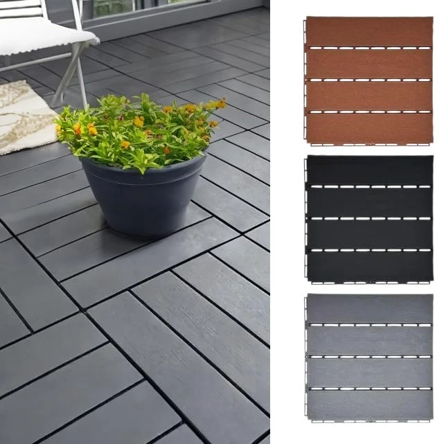 Nicoman Grey Decking Tiles 24 PCs Polydeck PVC for Garden Flooring, Patio, Click Deck Tiles Indoor, 30x30cm Plastic Square Connect Floor, Replace Wooden and Composite Decks