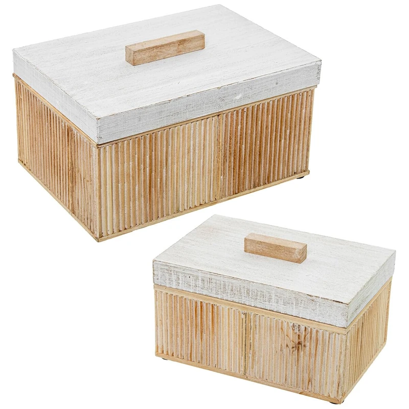 Alexandra House Living Set of Decorative Boxes White Brown Wood 2 Pieces - Brand EAN: 8427701723328 - Image 1