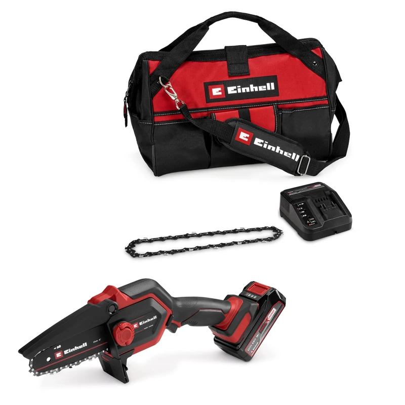 Einhell Cordless Pruning Chain Saw GE-PS 18/15 Li Bag Kit Power X-Change (18 V, Brushless, 12.5 cm Cutting Length, incl. 2.5 Ah Battery, Charger, Spare Chain, Einhell Bag 45/29)