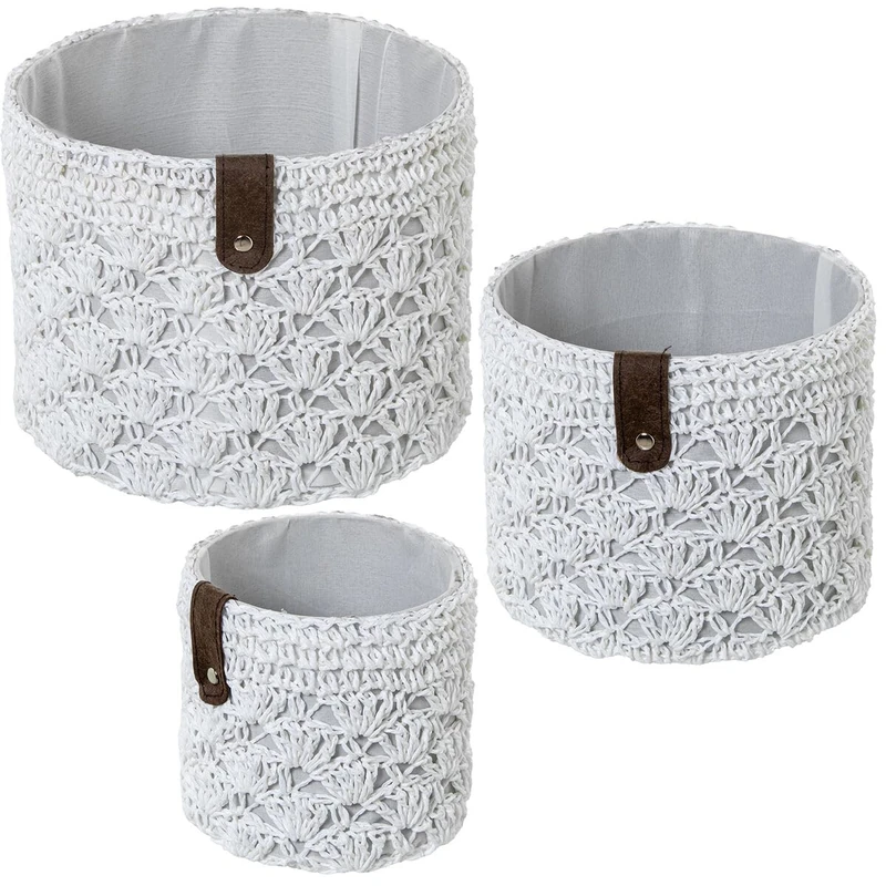 Alexandra House Living 03816 White Rattan Wicker Natural Fibre Basket Set (3 Units) - Brand: Alexandra House Living - EAN: 8427701038163 - Image 1