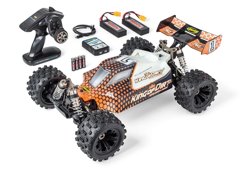 Carson 500409094 1:8 King of Dirt 2.0 100% RTR Orange RC Buggy, Remote Control Car, Off-Road, RC Car, RC Car 75 km/h, RC Model Making