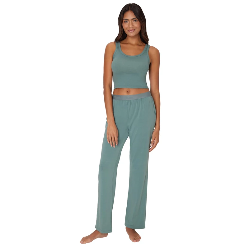 Hanes womens Originals 2-piece Lounge Set, Comfywear Supersoft Crop Tank & Lounge Pants Loungewear Set, Faded Sage Green/Faded Sage Gr, M