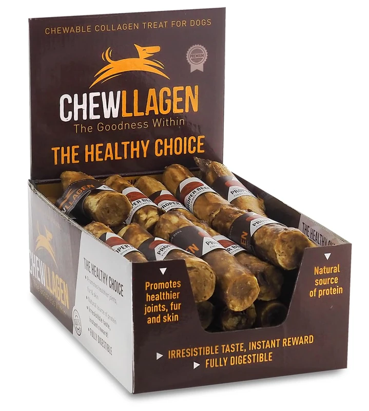 Chewllagen Beef Roll Dog Chews, 5 Inch, Pack of 35 - Collagen-Rich Dog Treats with Proper Beef for Dogs from 14 Weeks
