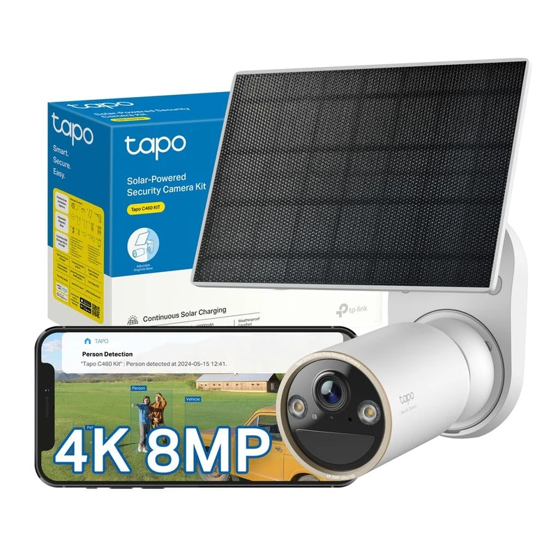 Tapo C460 KIT 4K 8MP Battery Solar Security Camera Outdoor Wireless, CCTV, Ultra HD, No Monthly Fee, AI Detection, Two-way Talk, IP66, Starlight Colour Night Vision, Works with Alexa & Google