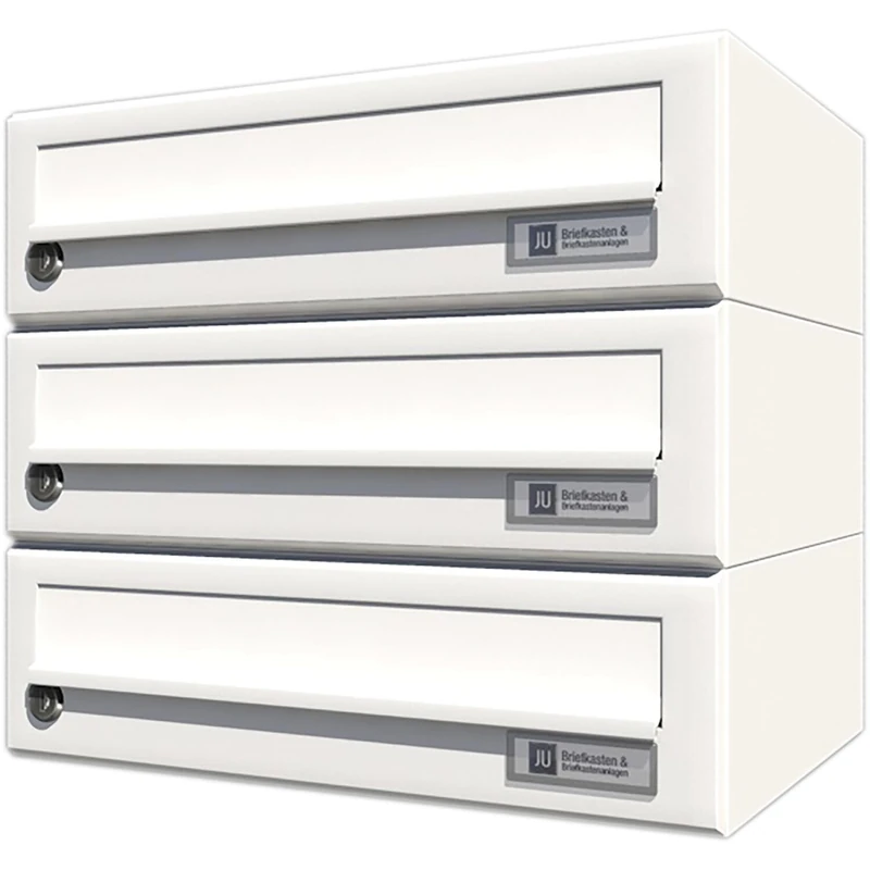 JU HBFA3/08-502 RAL9016 Hausbrieffachanlage 3-teilig, 375 x 330 x 280 mm, Stahl weiß RAL 9016 House Letter Box, 3 Parts, White Steel, Silver