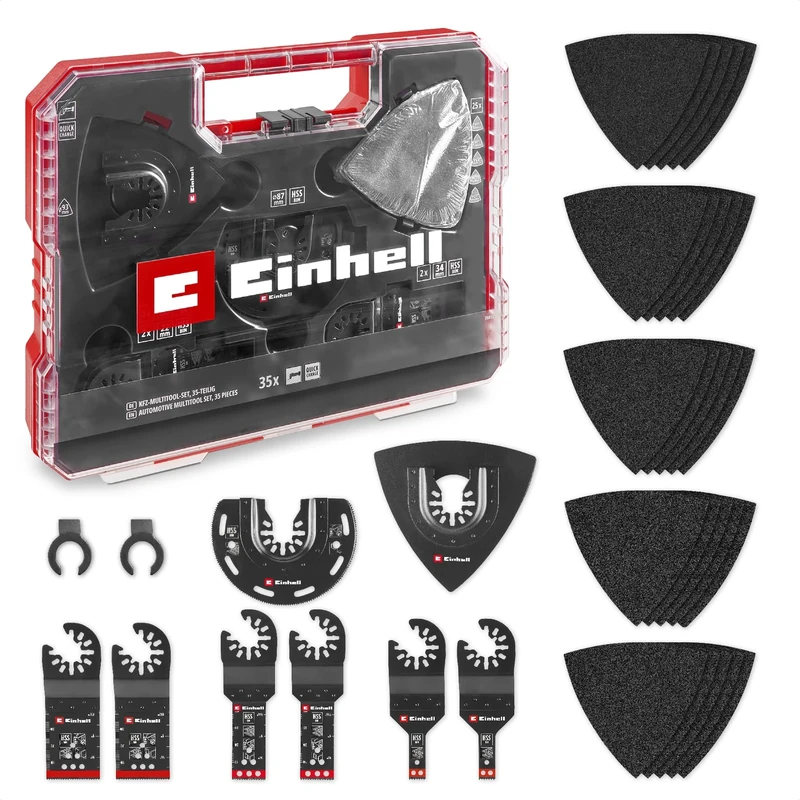Original Einhell XL-PLUS-CASE 35-Piece Mechanics Multi-Tool Set (Bimetal Plunge-Cut Saw Blades, Bimetal Half-Round Saw Blade, Delta Backing Plate, Sandpaper for Metal, Dremel Adapter) - Image 1