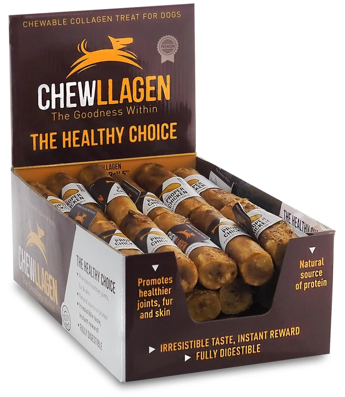 Chewllagen Mini Chicken Roll Dog Snacks, 5 Pack x 40 Units - Collagen-Rich Chicken Flavour Dog Chews for Dogs from 14 Weeks - Image 1