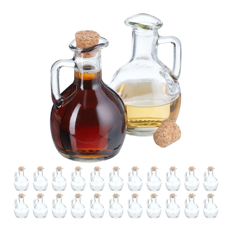Relaxdays Glass Bottles, Set of 24, 150 ml, Refillable, for Gifts, with Cork, for Oil, Vinegar, Schnapps, Liqueur, Clear - Image 1