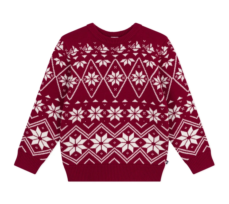 Petit Bateau Children's Wool and Cotton Patterned Sweater, Amaranth/Marshmallow, 12 Years