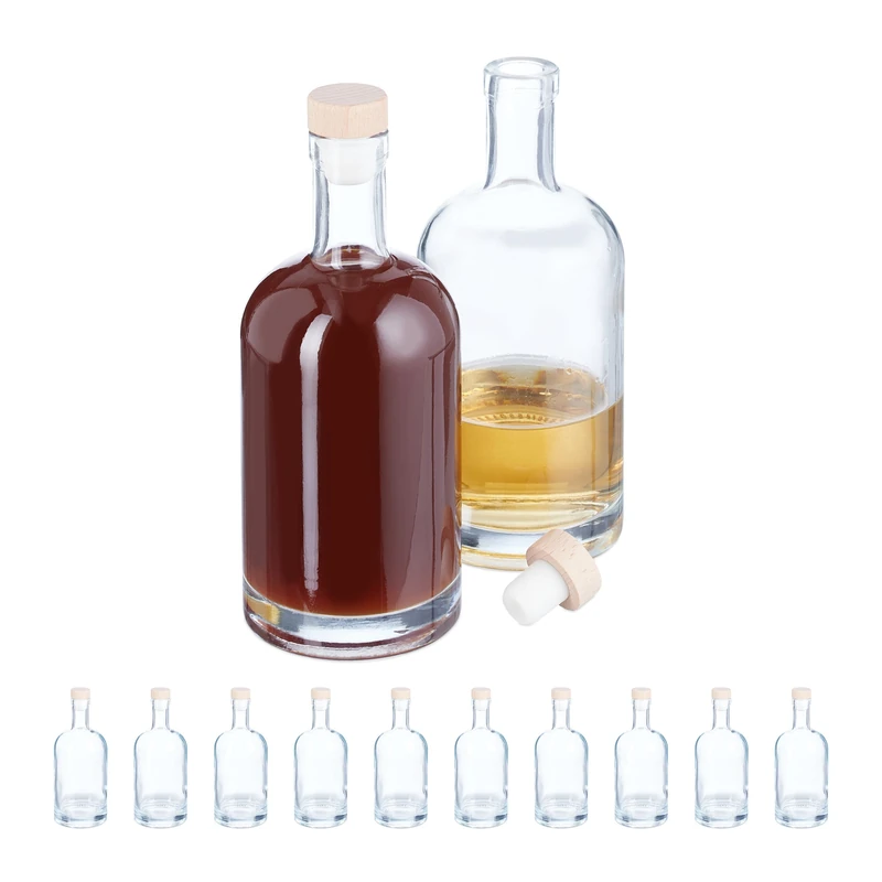 Relaxdays Glass Bottles, Set of 12, 500 ml, Refillable, for Gifts, with Cork, for Oil, Vinegar, Schnapps, Liqueur, Clear