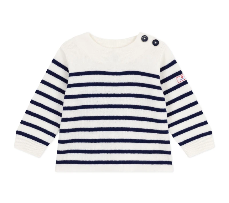 Petit Bateau Pull Marin bébé en Laine et Coton à Rayures