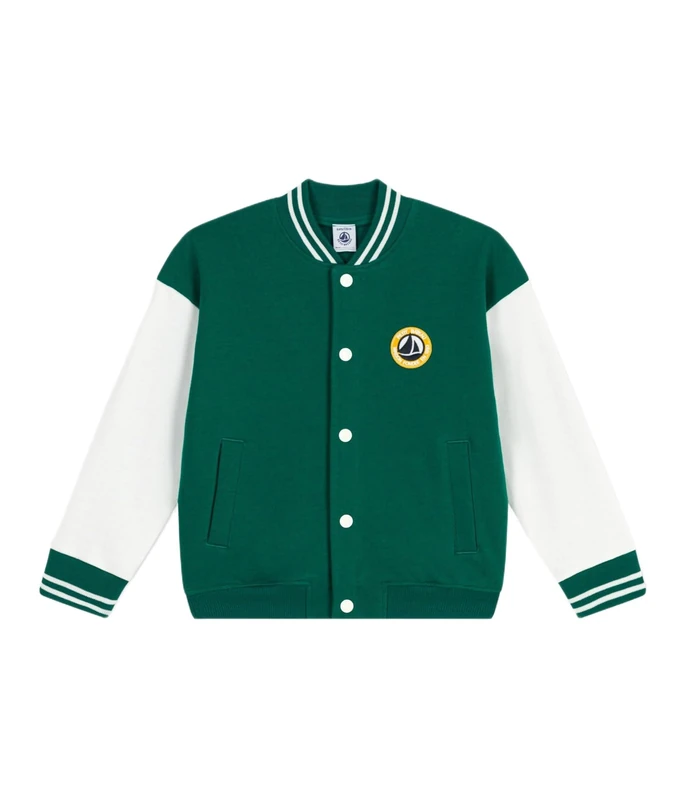 Petit Bateau Children's Plain Cotton Teddy Jacket, Evergreen/Milk, 6 Years