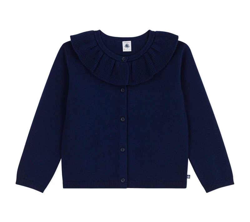 Petit Bateau Children's Plain Wool and Cotton Cardigan, Evening, 8 Years