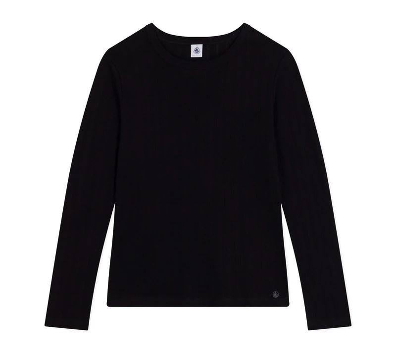Petit Bateau Women's Iconic Hollow Out Cotton Long Sleeve T-Shirt, Black, L