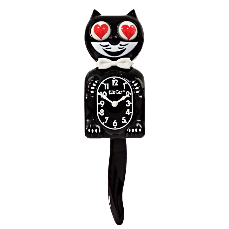 KIT CAT Klock Classic Black with Heart Eyes - Iconic Cat Clock with Moving Heart Eyes and Tail, Battery Operated Wall Clock, Made in USA, Perfect for Home Decor, Mid-Century Modern Clock, Unique Gift