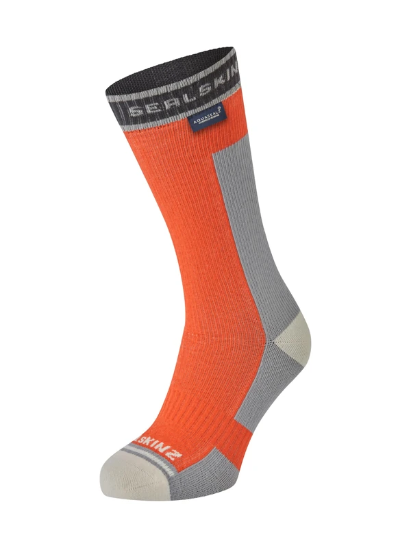 SEALSKINZ Holverstone Waterproof Mid Length Lightweight Running Sock, Orange, XL