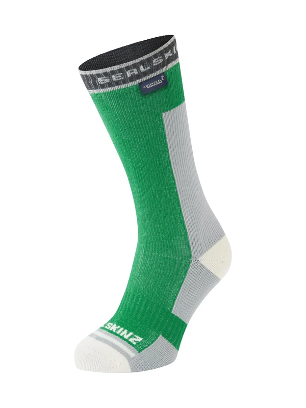 SEALSKINZ Holverstone Waterproof Mid Length Lightweight Running Sock, Green, XL