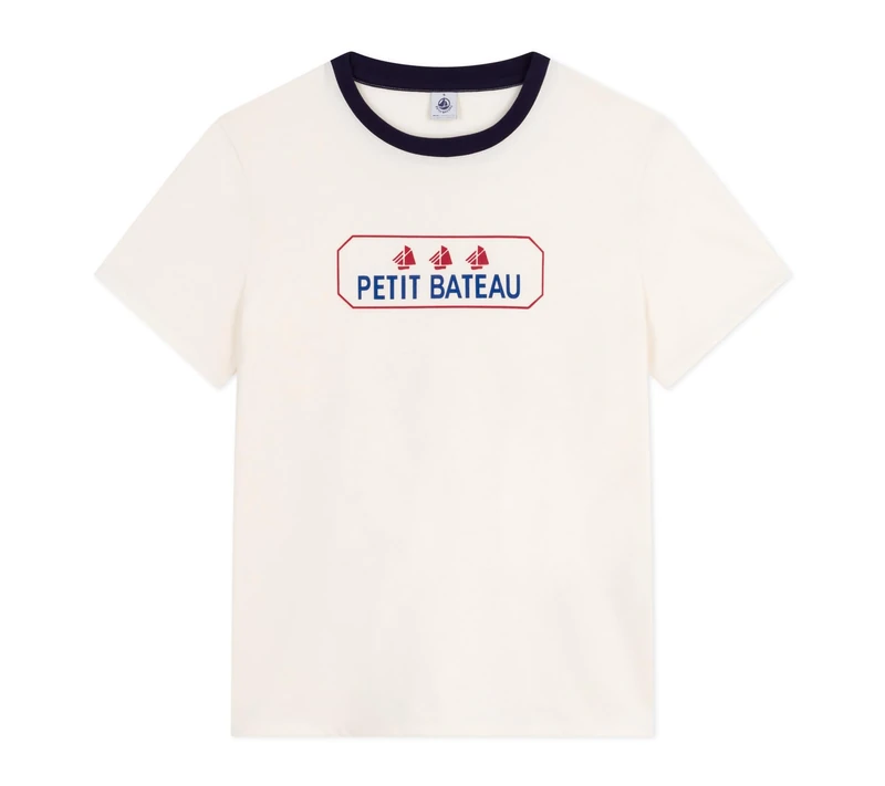 Petit Bateau Le Droit Women's Cotton Short Sleeve T-Shirt, Milk/Evening, L