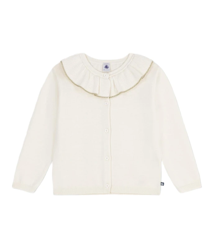 Petit Bateau Children's Plain Wool and Cotton Cardigan, Marshmallow/Silver, 8 Years