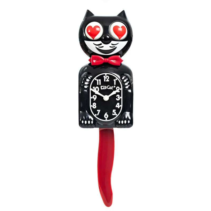 Kit Cat Klock Crimson Royale with Heart Eyes - Iconic Cat Clock with Moving Heart Eye and Tail, Battery Operated Wall Clock, Made in USA, Perfect for Home Decor, Mid Century Modern Clock