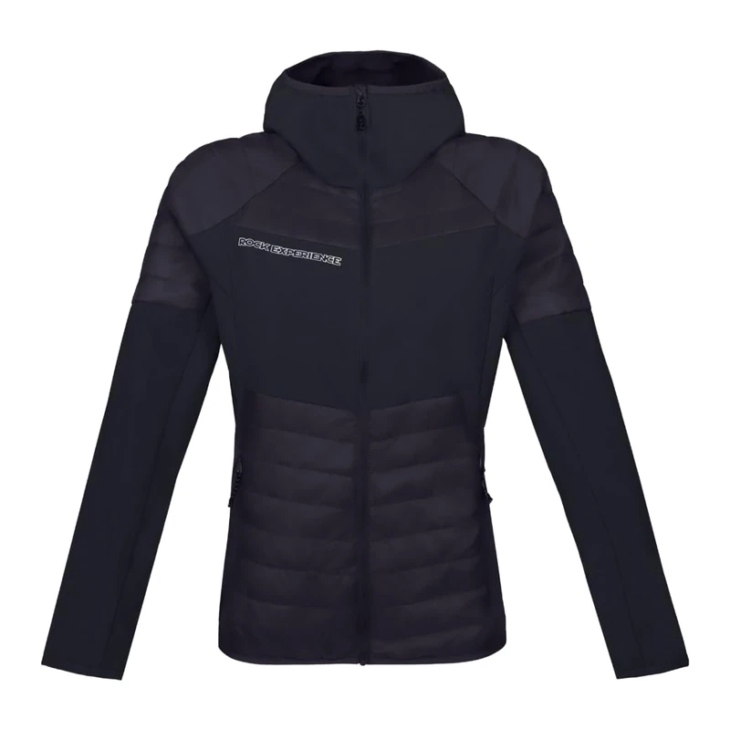 Rock Experience Women's Blackstone Hoodie Hybrid Woman Jacket Technical, Windproof, Black, M