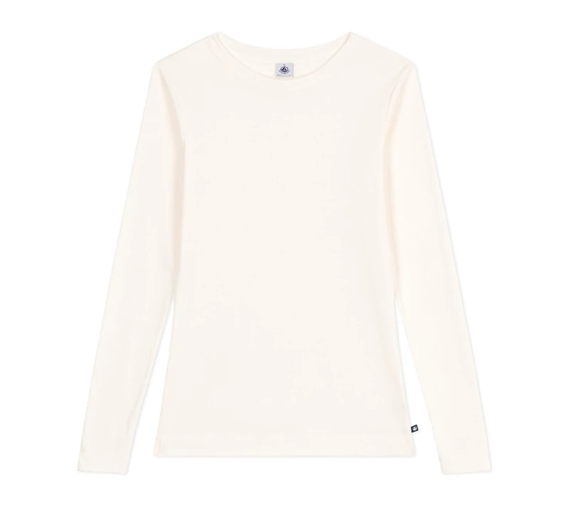 Petit Bateau Women's Iconic Wool and Cotton Long Sleeve T-Shirt, Milky, XXS