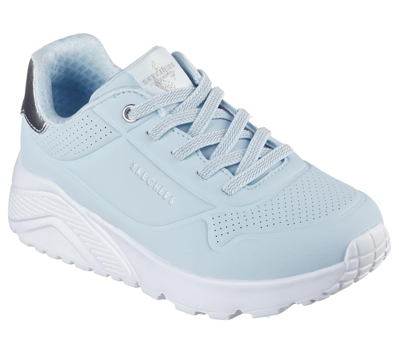 Skechers Girl's Uno Lite Sneakers, Light Blue Synthetic/Silver Trim, 5 UK Child