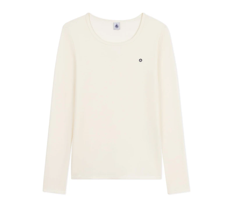Petit Bateau Women's Wool and Cotton Long Sleeve T-Shirt, Ecru, S